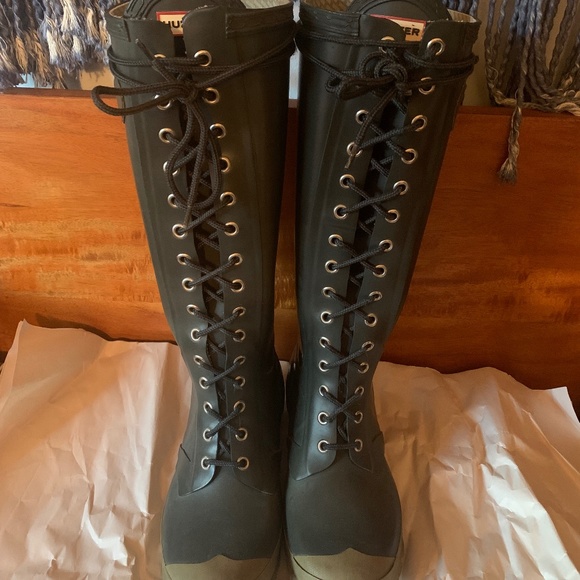 Hunter Watling Grey Green Lace-Up Winter Boots - Picture 1 of 13